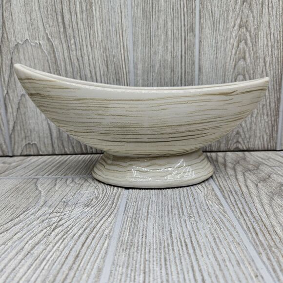 Mccoy Other - Vintage McCoy Harmony Oblong Boat‎ White w Green Stripes Retro MCM Vase Dish